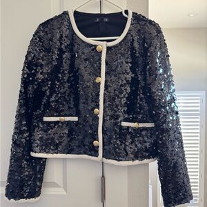 J. Crew Black Sequin Blazer with Gold Buttons